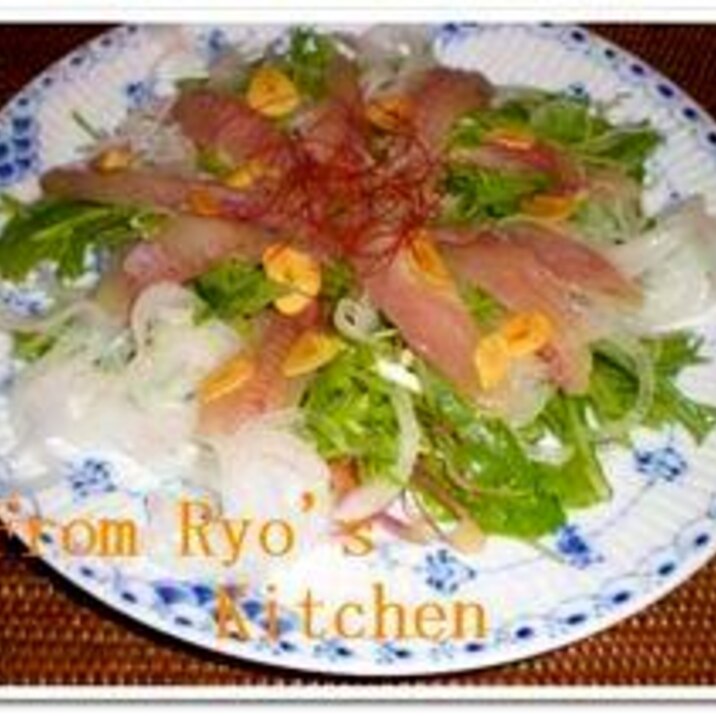 新玉ねぎと水菜のお刺身サラダ（イサキ）